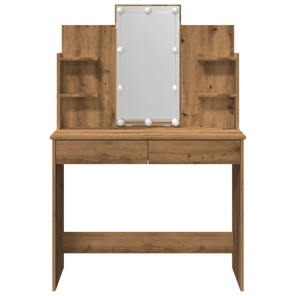 Modern Wooden Dressing Table Makeup Vanity Desk With LED Mirror & Drawers
