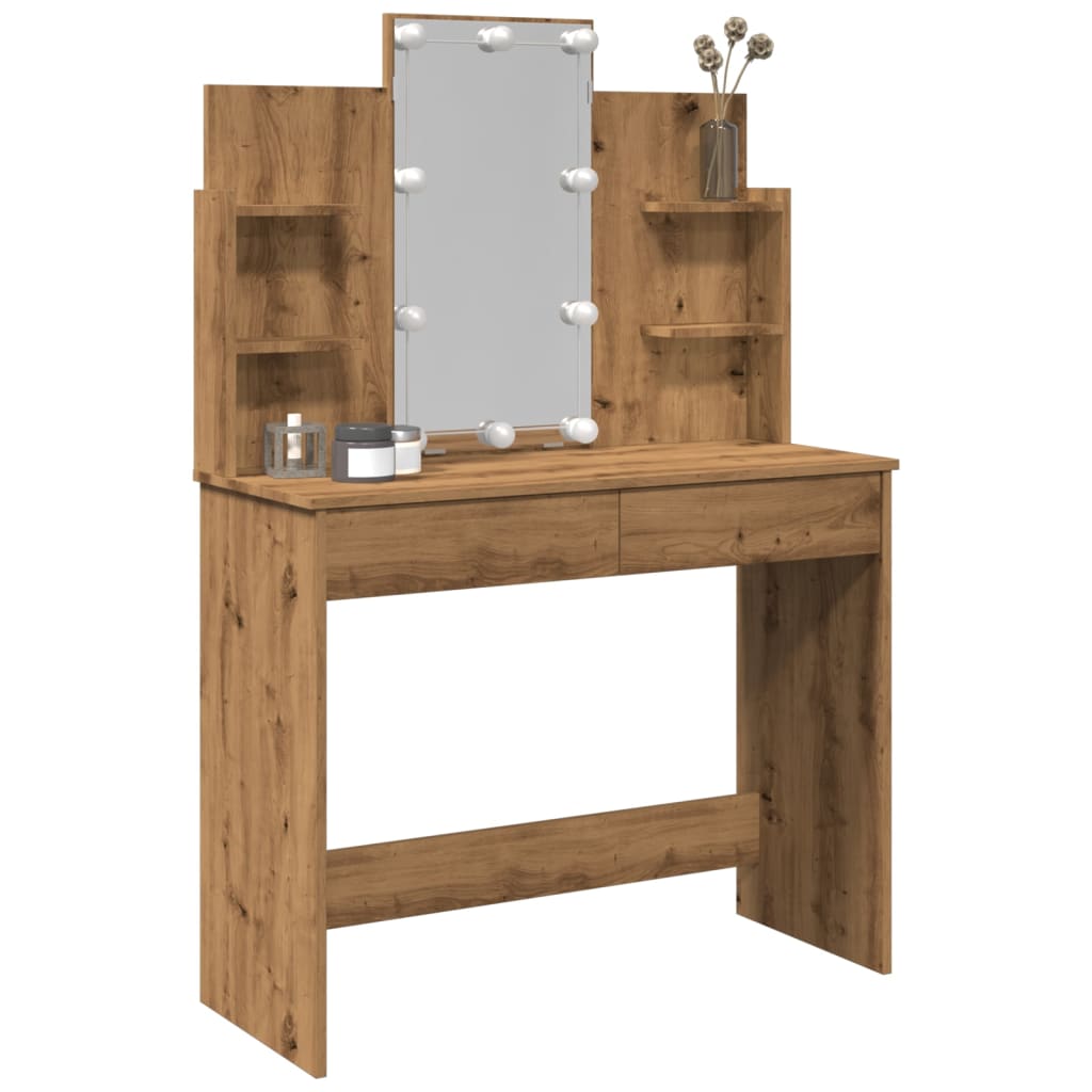 Modern Wooden Dressing Table Makeup Vanity Desk With LED Mirror & Drawers