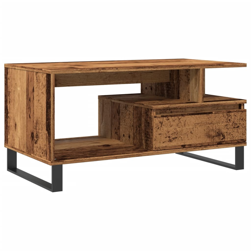 Modern Wooden Living Room Coffee Table With Open Storage & Drawer Wood