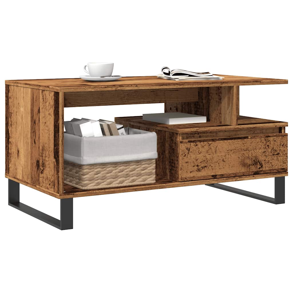 Modern Wooden Living Room Coffee Table With Open Storage & Drawer Wood