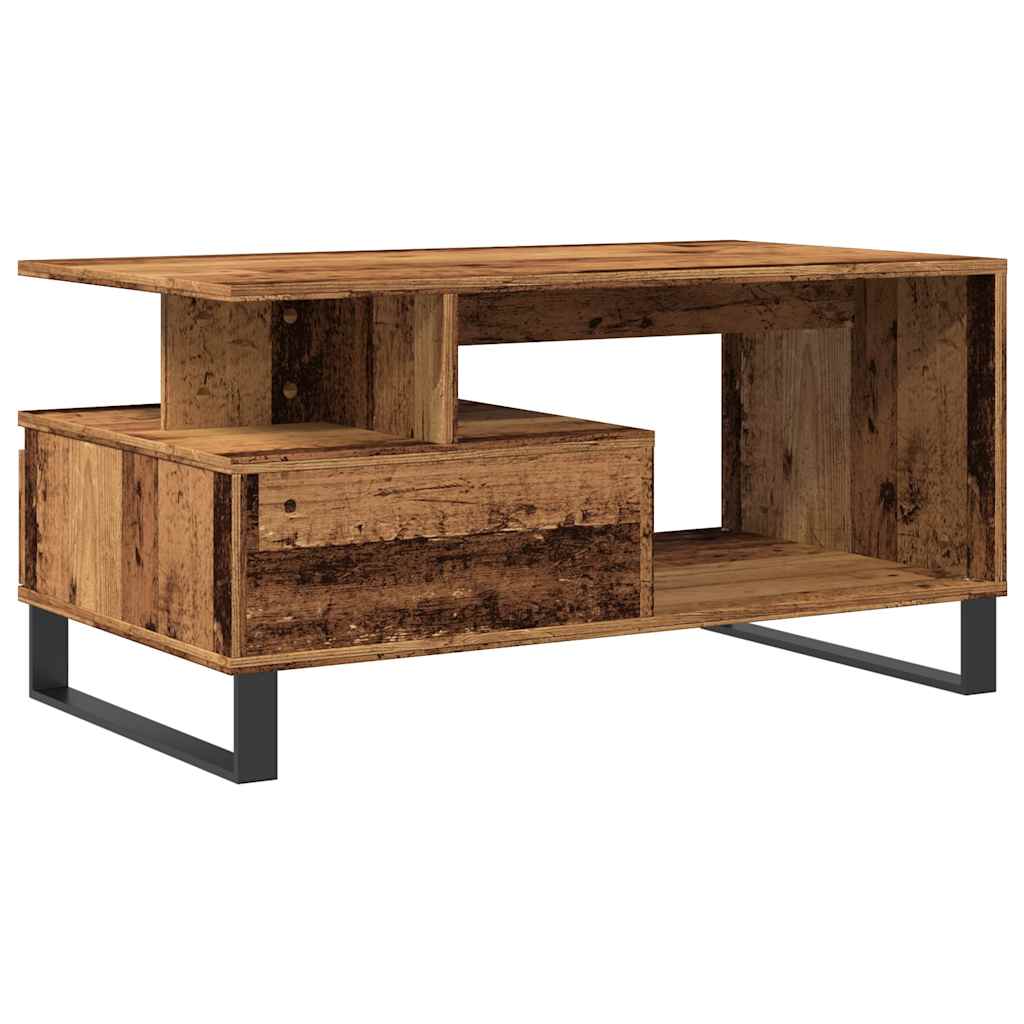 Modern Wooden Living Room Coffee Table With Open Storage & Drawer Wood