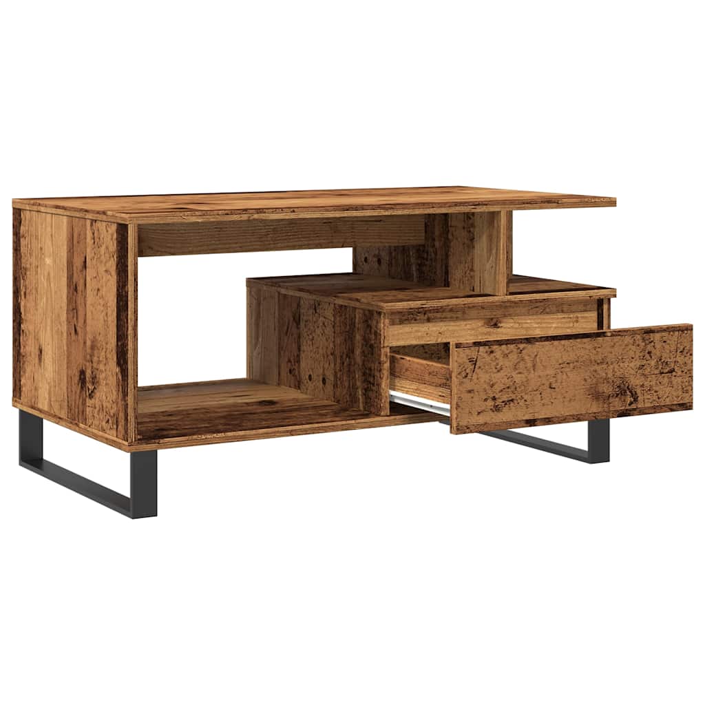 Modern Wooden Living Room Coffee Table With Open Storage & Drawer Wood
