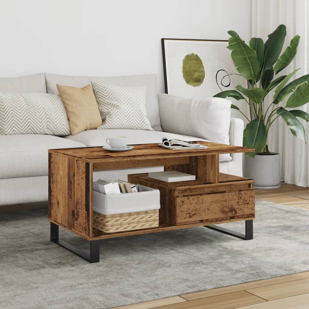 Modern Wooden Living Room Coffee Table With Open Storage & Drawer Wood