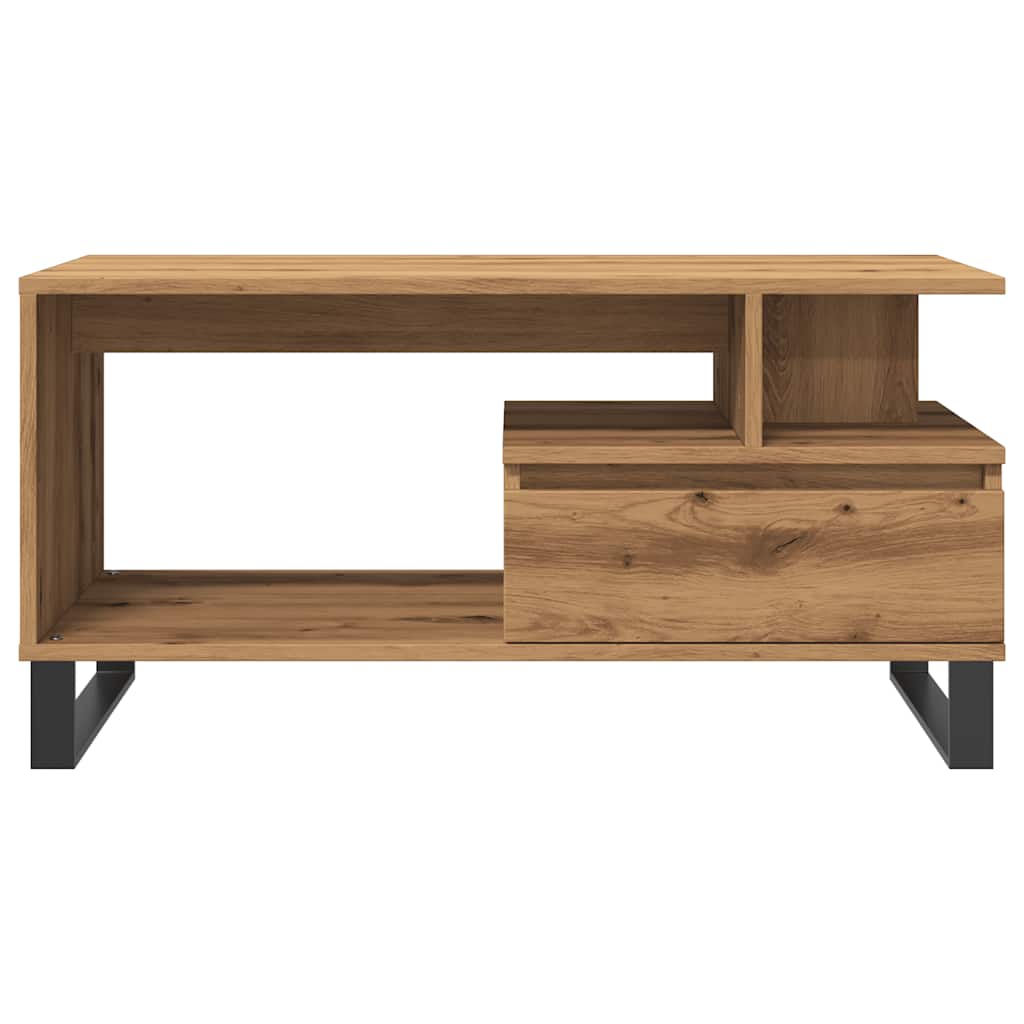 Modern Wooden Living Room Coffee Table With Open Storage & Drawer Wood