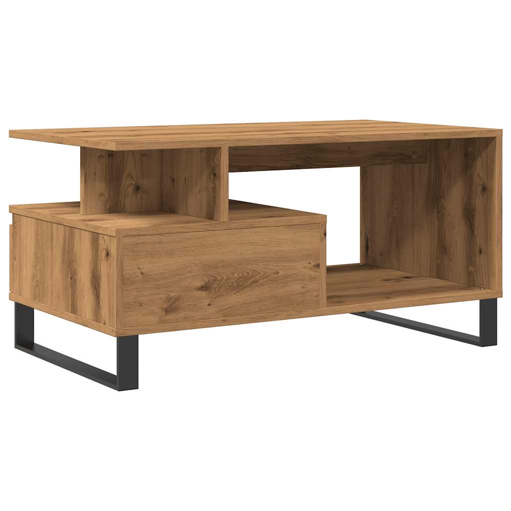 Modern Wooden Living Room Coffee Table With Open Storage & Drawer Wood