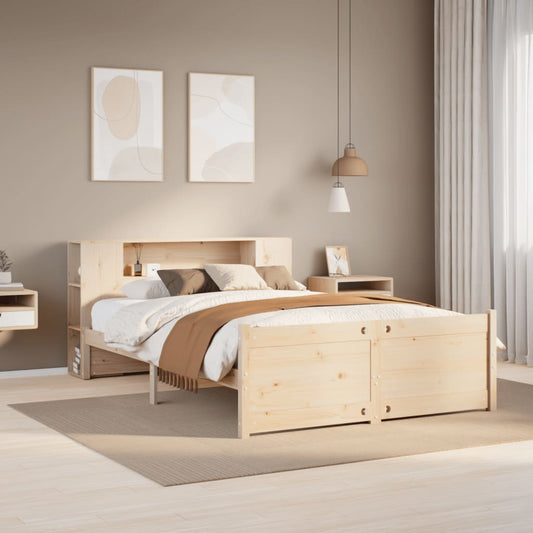 Bookcase Bed without Mattress 135x190cm Double Solid Wood Pine