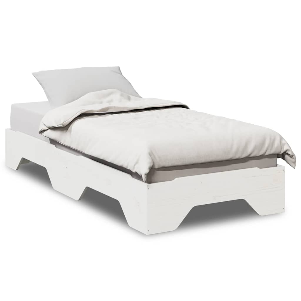 Bed Frame No Mattress Stackable White 90x190 cm Single Solid Wood