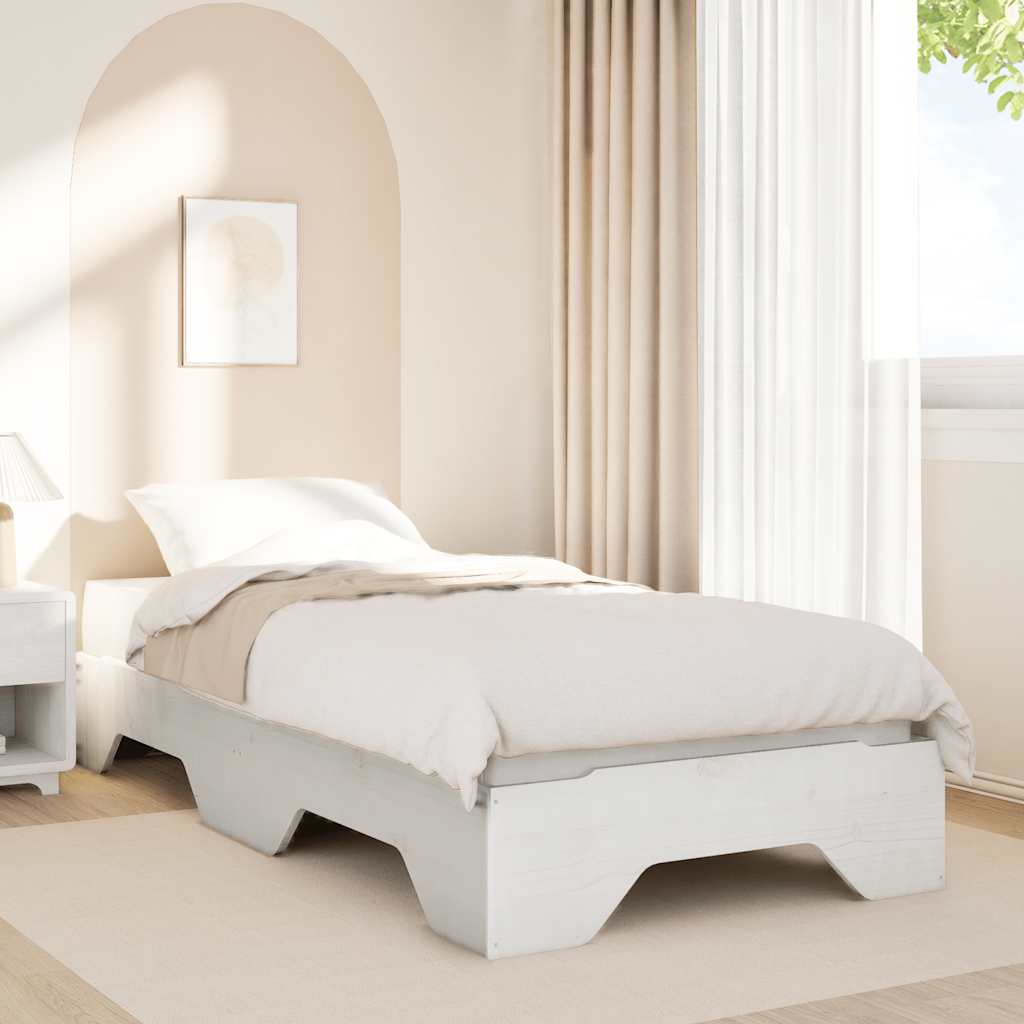 Bed Frame No Mattress Stackable White 90x190 cm Single Solid Wood