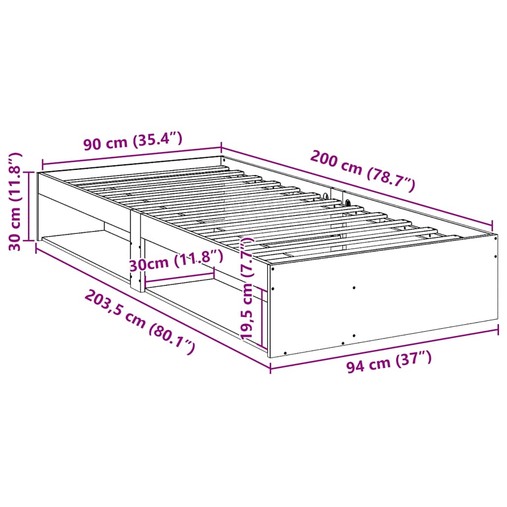 Day Bed without Mattress 90x200 cm Solid Wood Pine