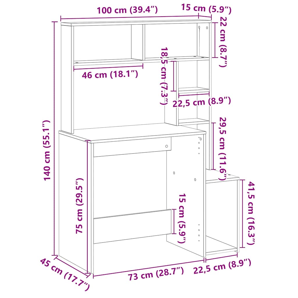 Desk with Shelves White 100x45x140 cm Engineered Wood