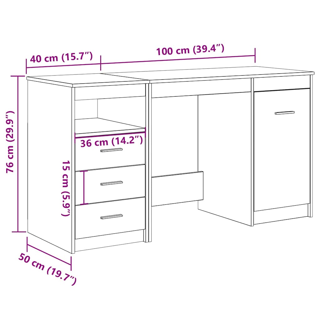 Modern Wooden Large Home Office Computer Writing Desk With 3 Drawers Cupboard