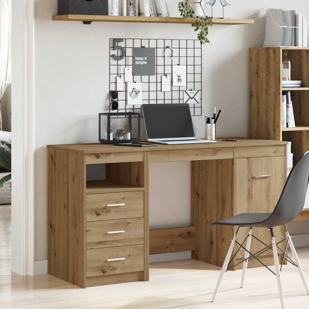Modern Wooden Large Home Office Computer Writing Desk With 3 Drawers Cupboard