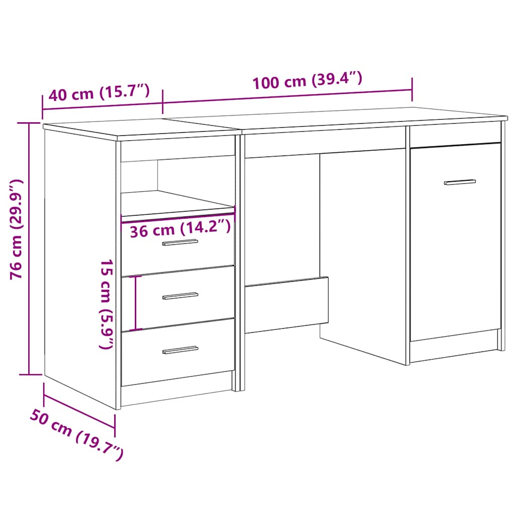 Modern Wooden Large Home Office Computer Writing Desk With 3 Drawers Cupboard