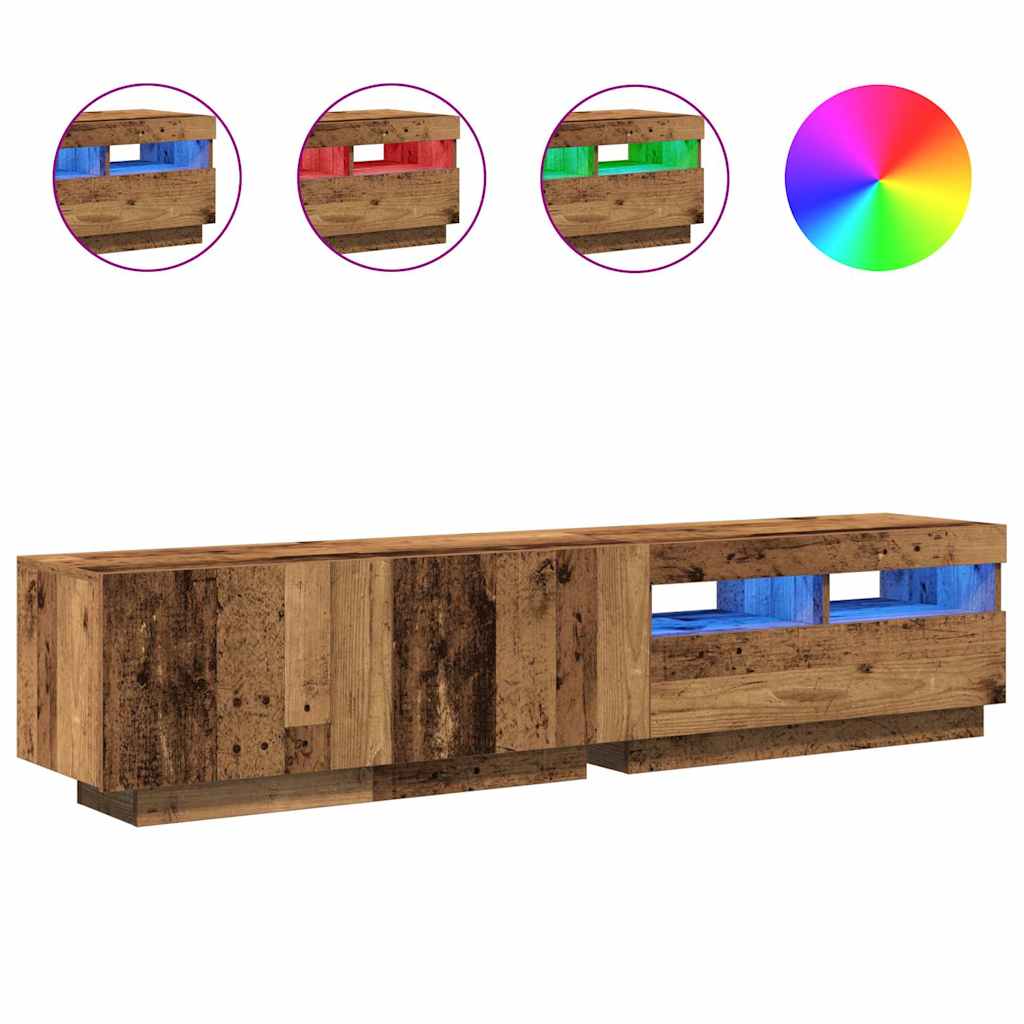 Modern Wooden 2pcs 70 Inch TV Tele Stand Unit Cabinet With LED Lights & Storage