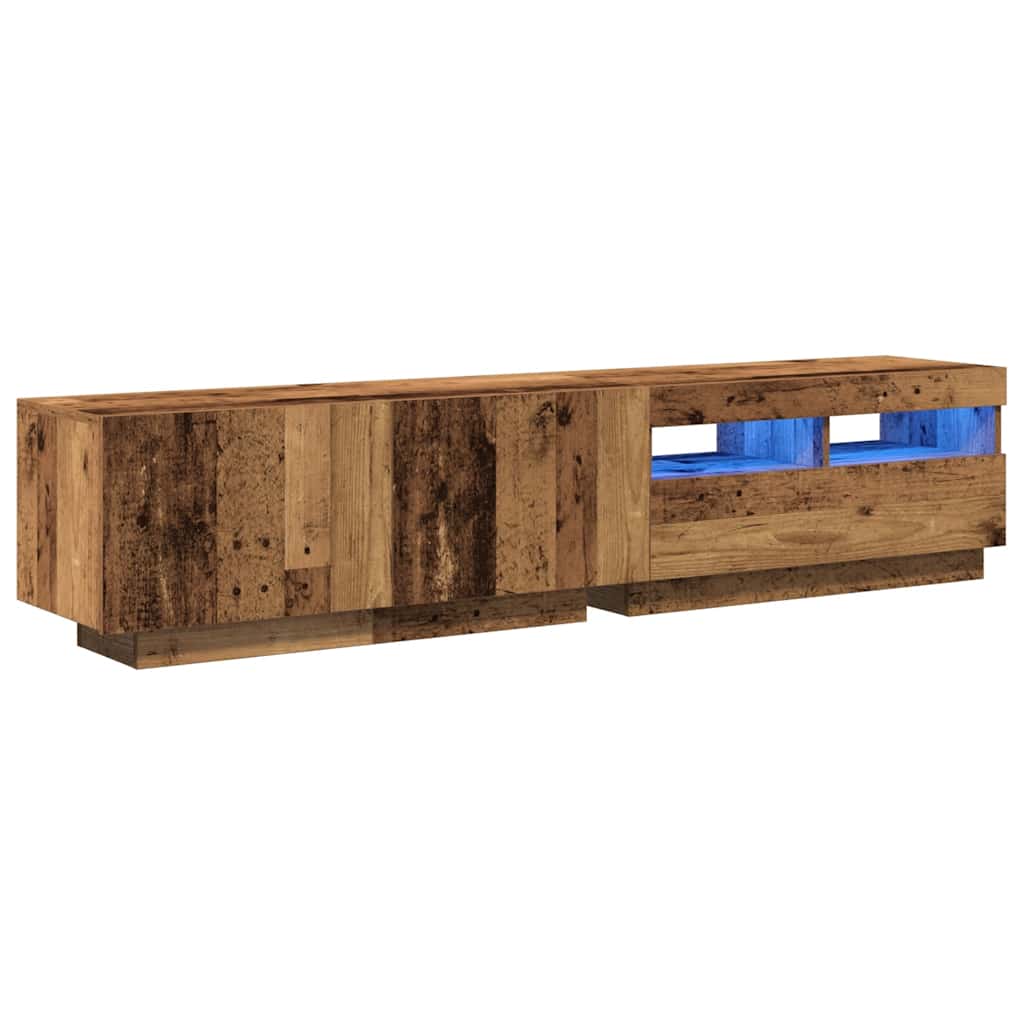 Modern Wooden 2pcs 70 Inch TV Tele Stand Unit Cabinet With LED Lights & Storage