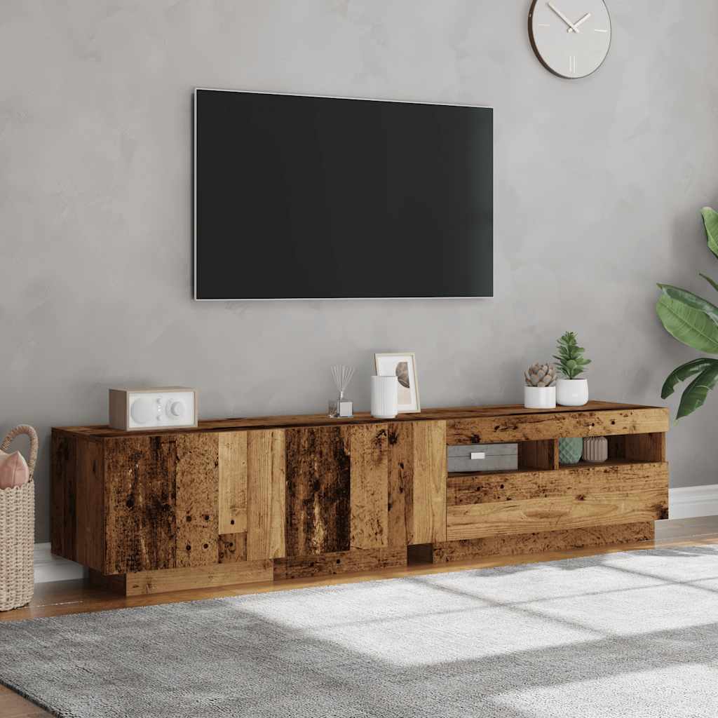 Modern Wooden 2pcs 70 Inch TV Tele Stand Unit Cabinet With LED Lights & Storage