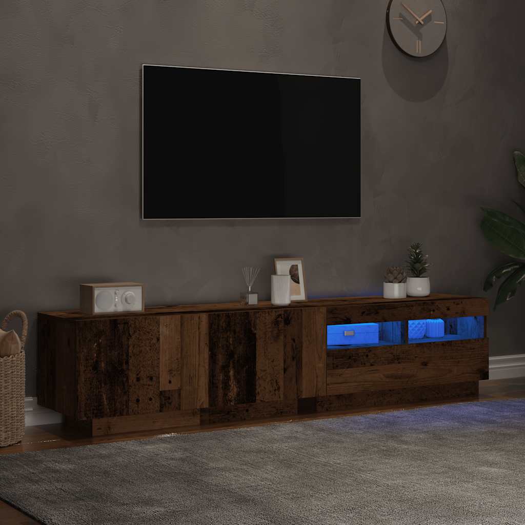 Modern Wooden 2pcs 70 Inch TV Tele Stand Unit Cabinet With LED Lights & Storage