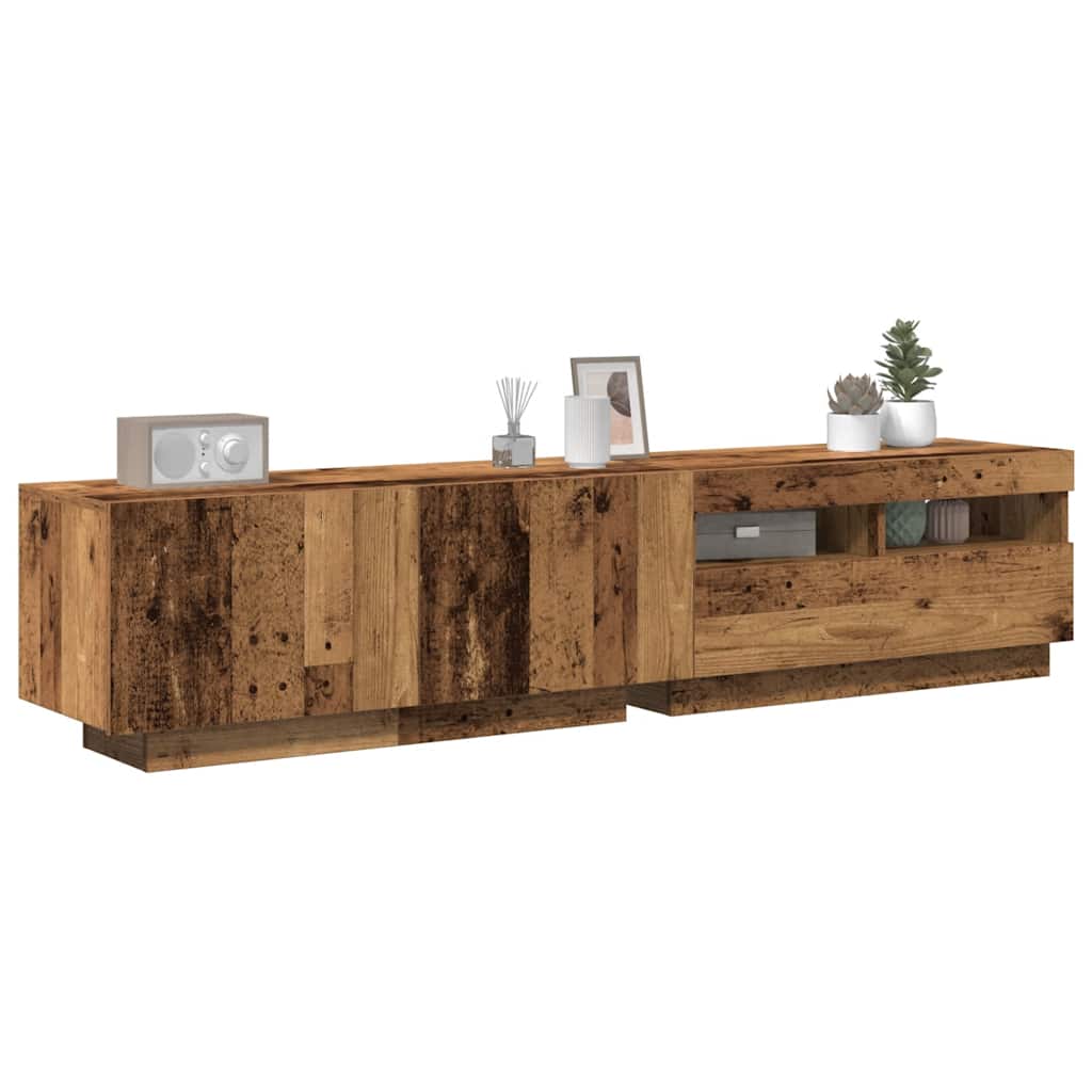 Modern Wooden 2pcs 70 Inch TV Tele Stand Unit Cabinet With LED Lights & Storage
