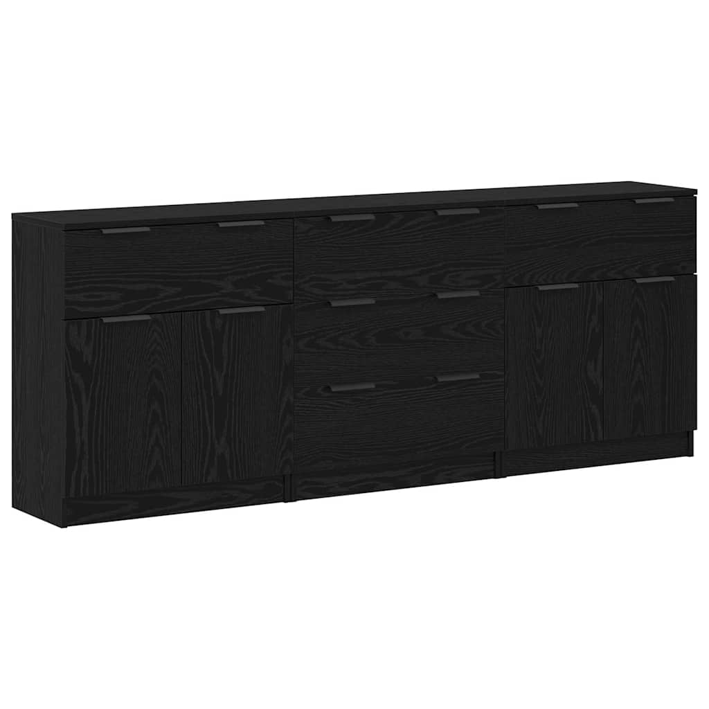 Sideboard 3 pcs Black oak 60 x 30 x 70 cm Engineered wood
