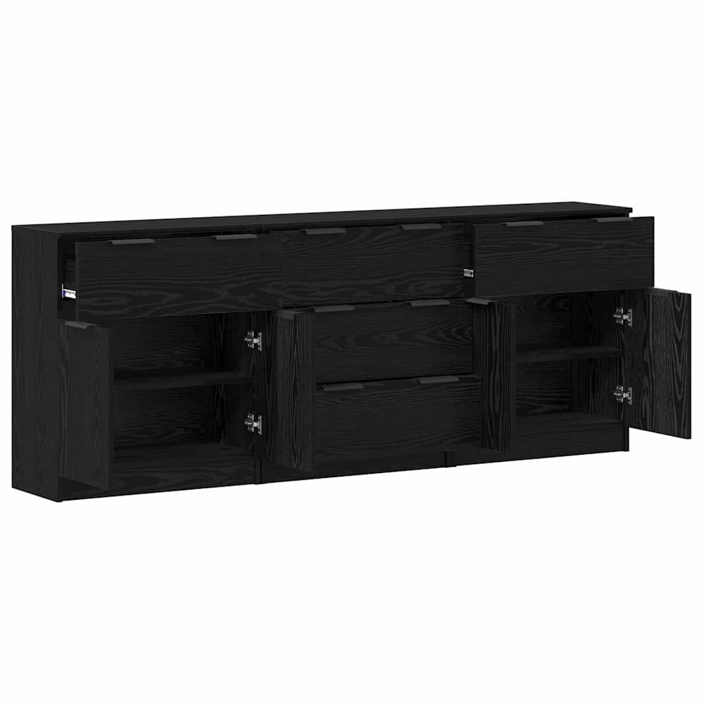 Sideboard 3 pcs Black oak 60 x 30 x 70 cm Engineered wood