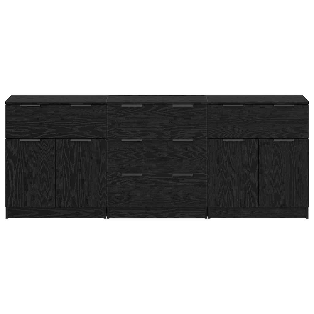 Sideboard 3 pcs Black oak 60 x 30 x 70 cm Engineered wood