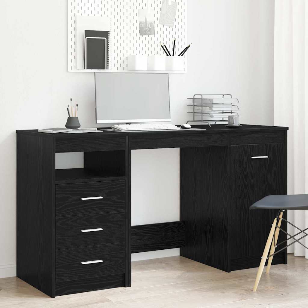 Desk with Drawer Black oak 140 x 50 x 76 cm Engineered wood