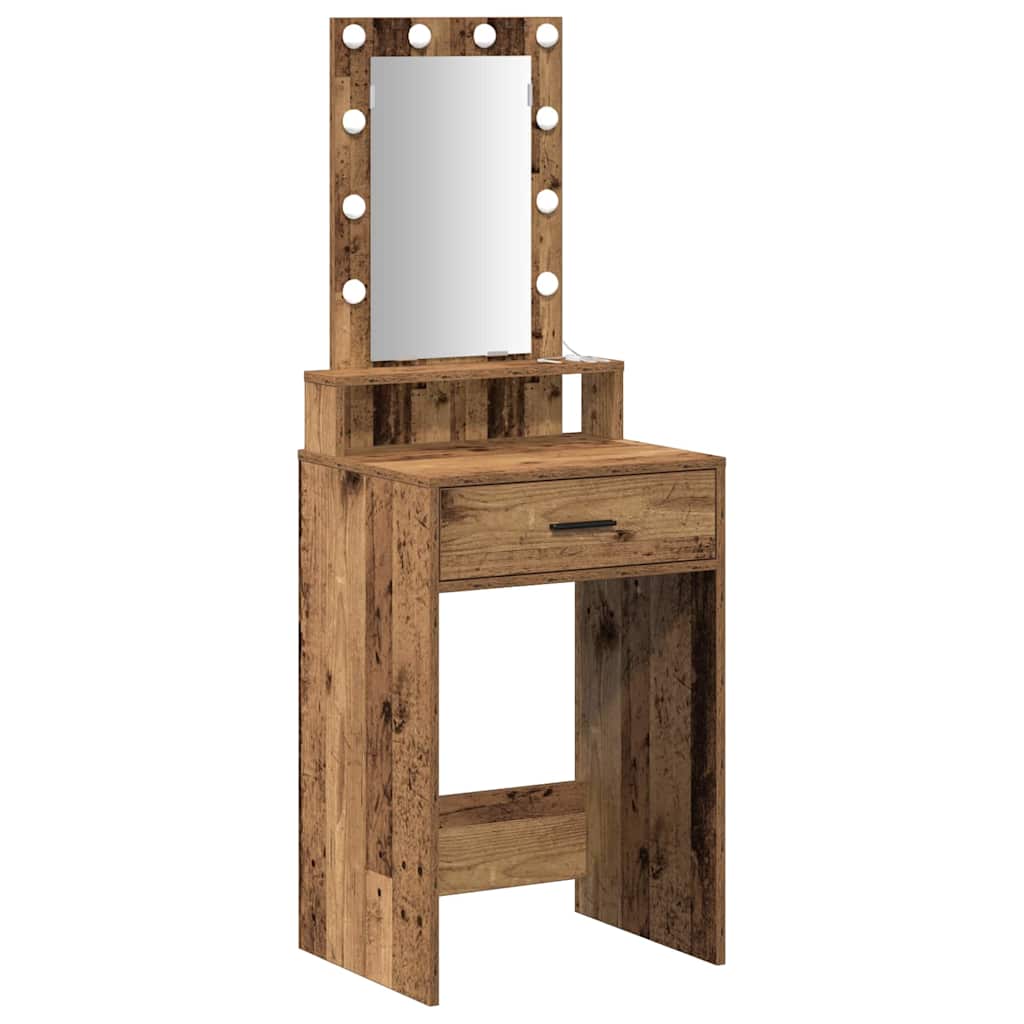 Modern Wooden Narrow Dressing Table Makeup Vanity Desk With LED Mirror & Drawer