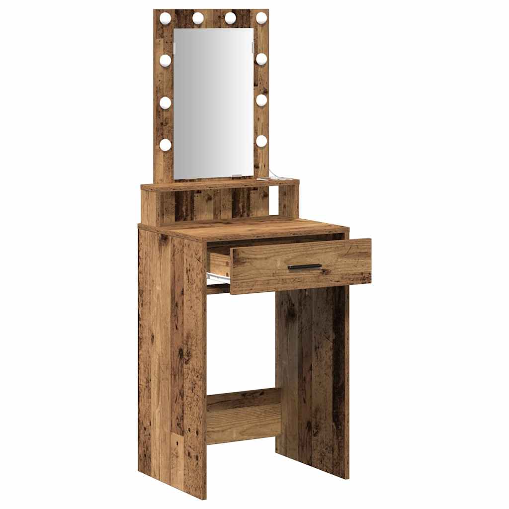 Modern Wooden Narrow Dressing Table Makeup Vanity Desk With LED Mirror & Drawer