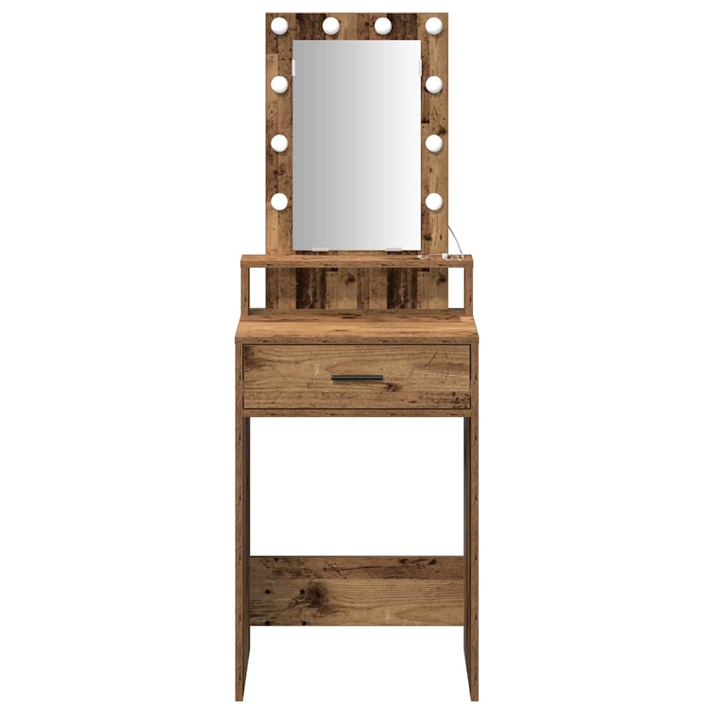 Modern Wooden Narrow Dressing Table Makeup Vanity Desk With LED Mirror & Drawer