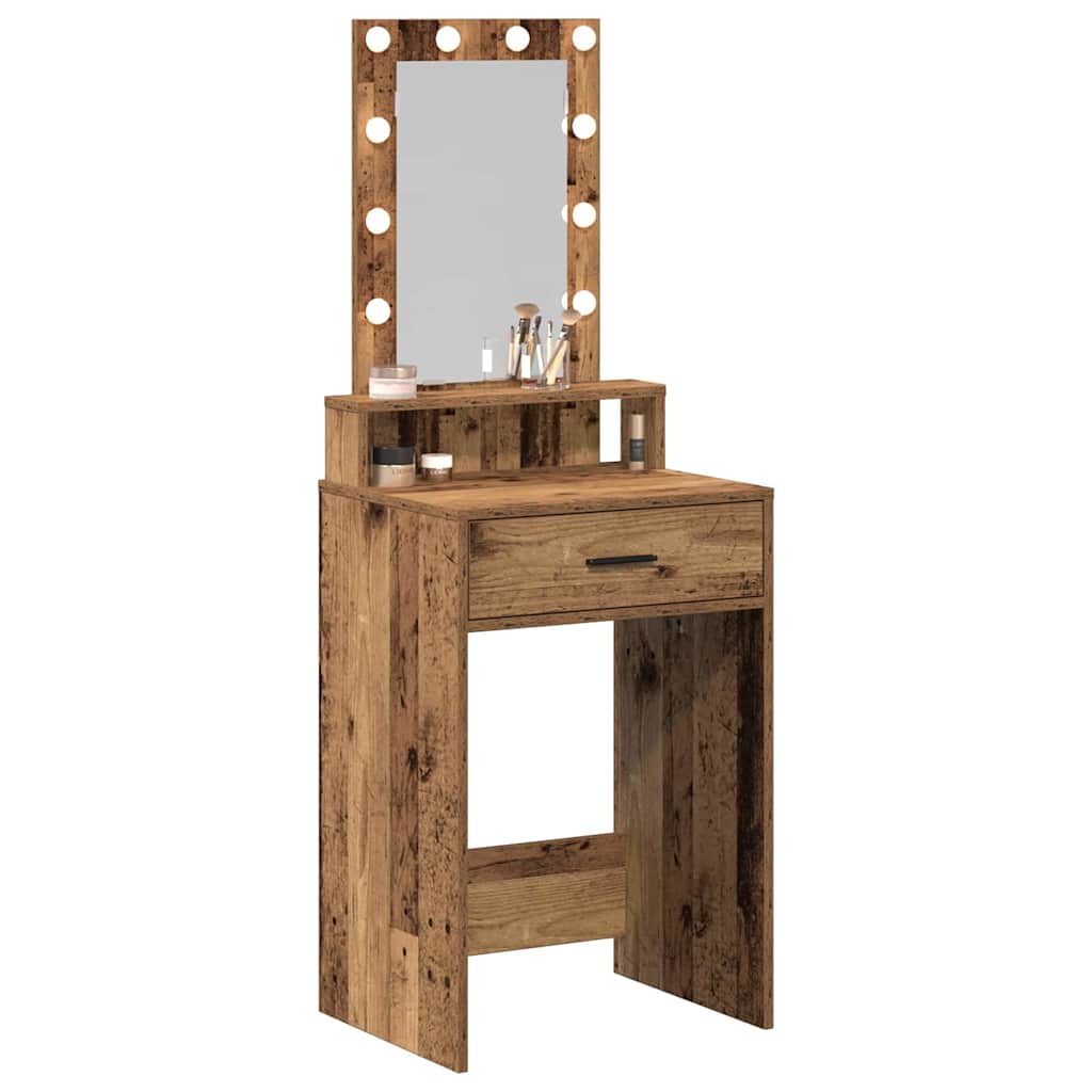 Modern Wooden Narrow Dressing Table Makeup Vanity Desk With LED Mirror & Drawer