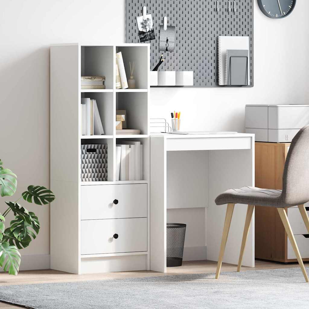 Desk with Storage White Engineered Wood