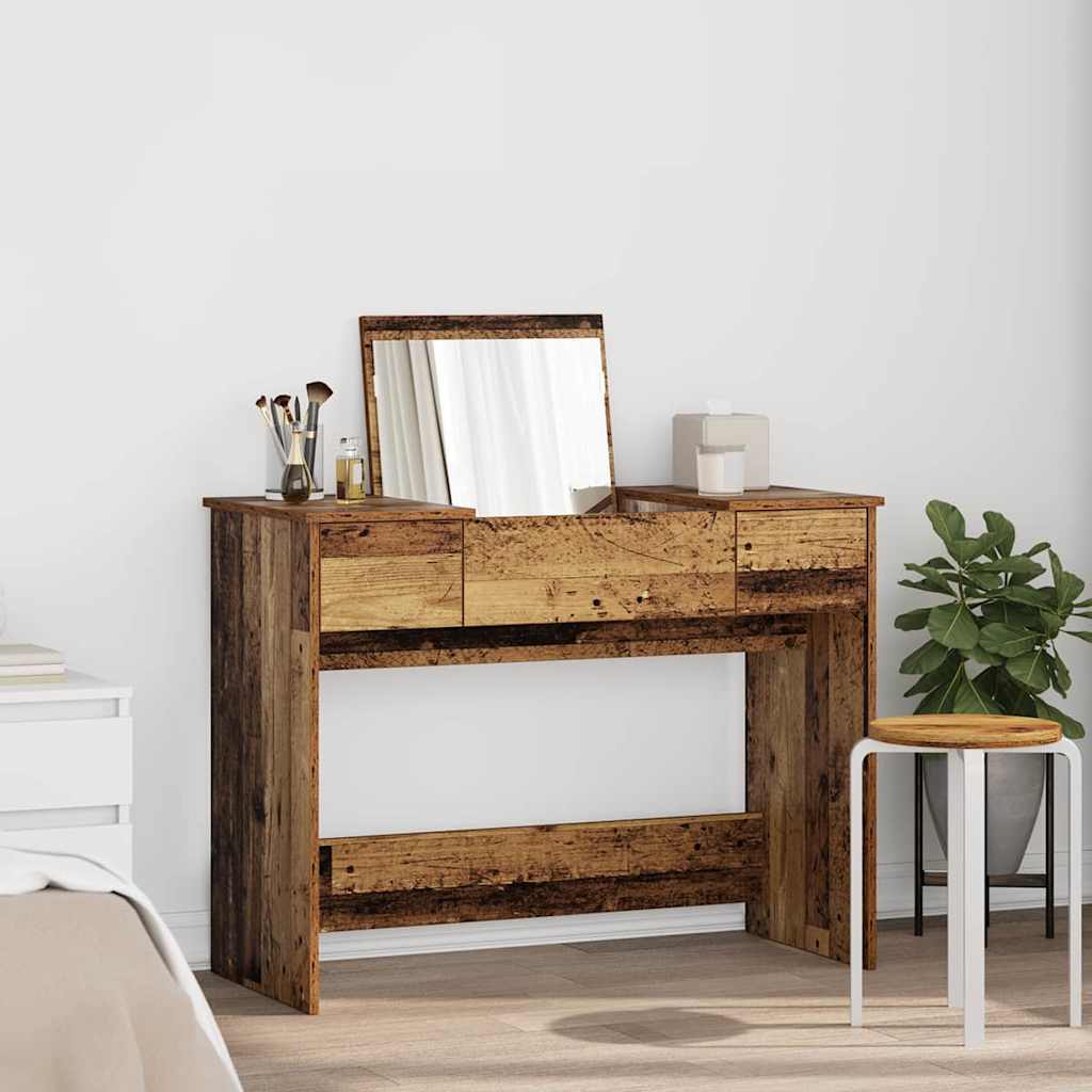 Modern Wooden Dressing Table Makeup Vanity Desk With Drawers & Pull Up Mirror