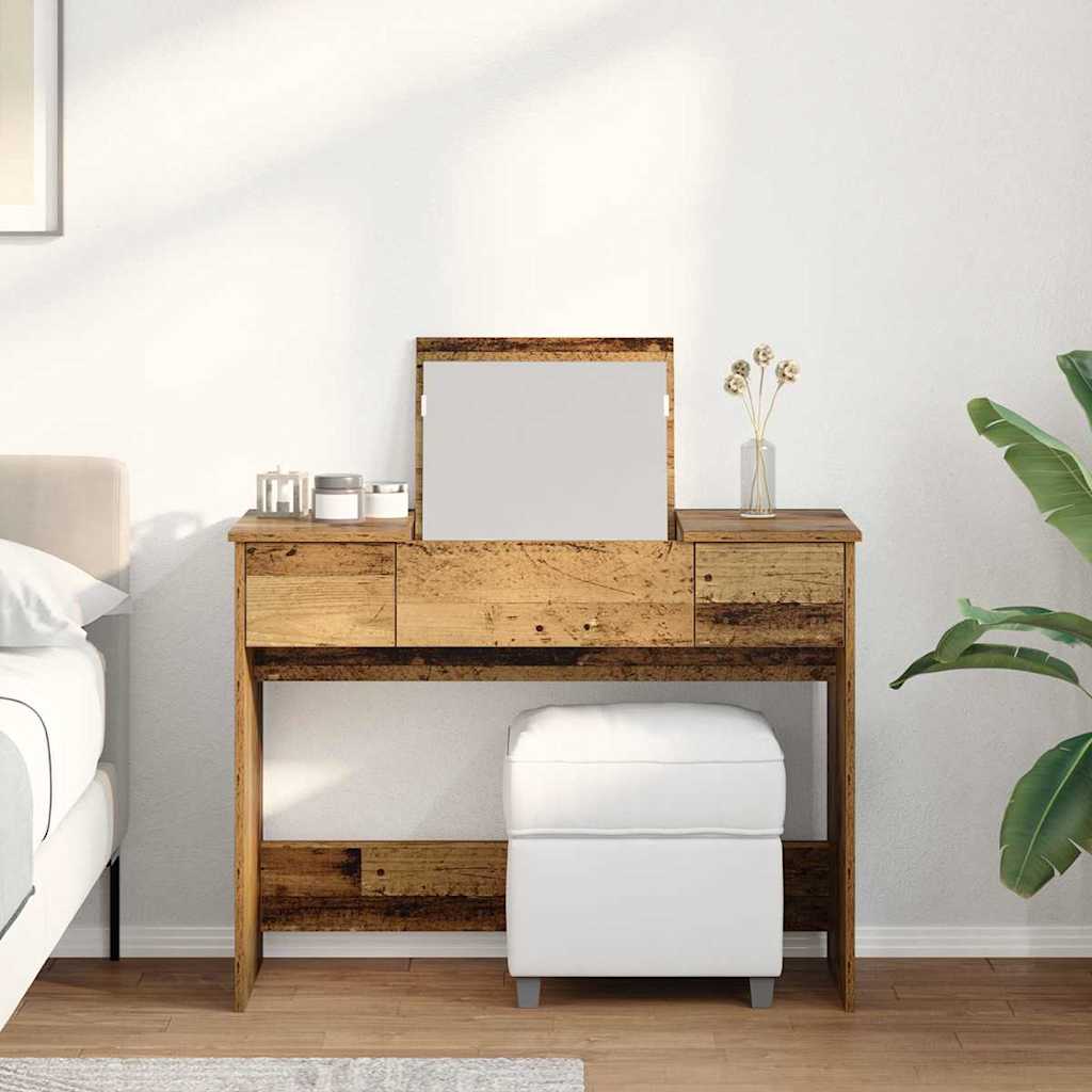 Modern Wooden Dressing Table Makeup Vanity Desk With Drawers & Pull Up Mirror