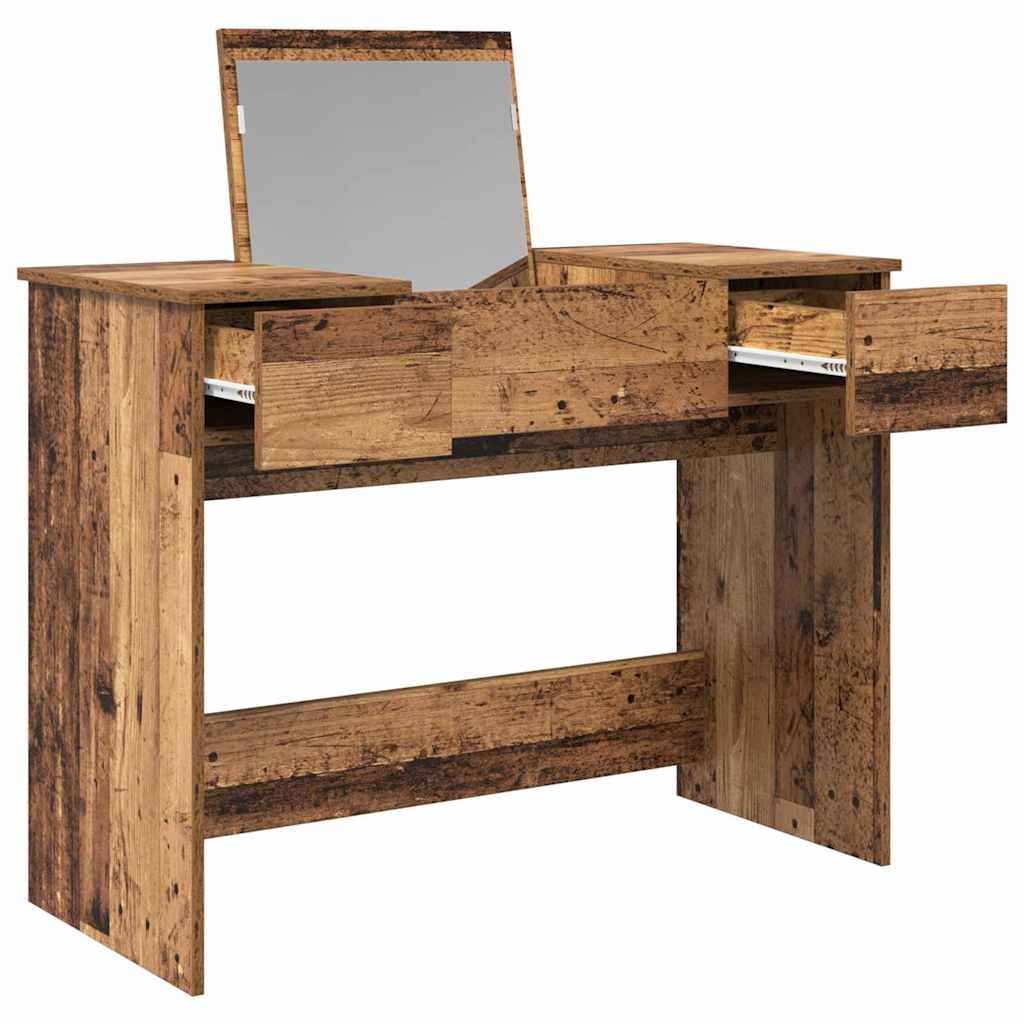 Modern Wooden Dressing Table Makeup Vanity Desk With Drawers & Pull Up Mirror