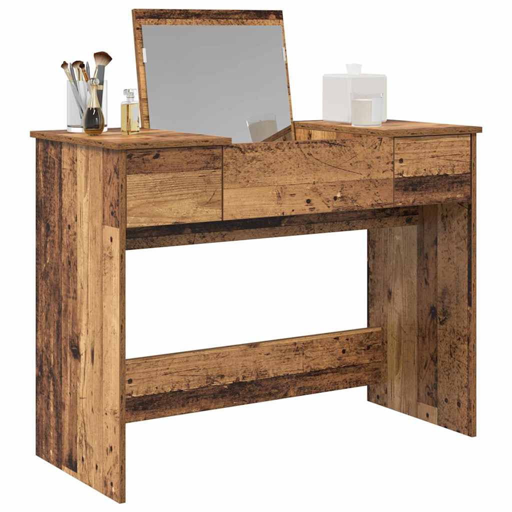 Modern Wooden Dressing Table Makeup Vanity Desk With Drawers & Pull Up Mirror
