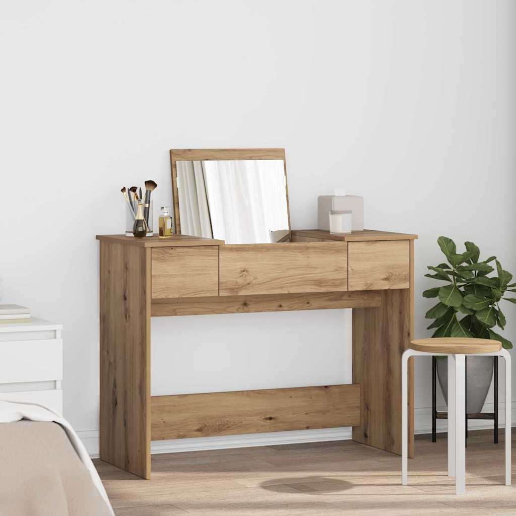 Modern Wooden Dressing Table Makeup Vanity Desk With Drawers & Pull Up Mirror