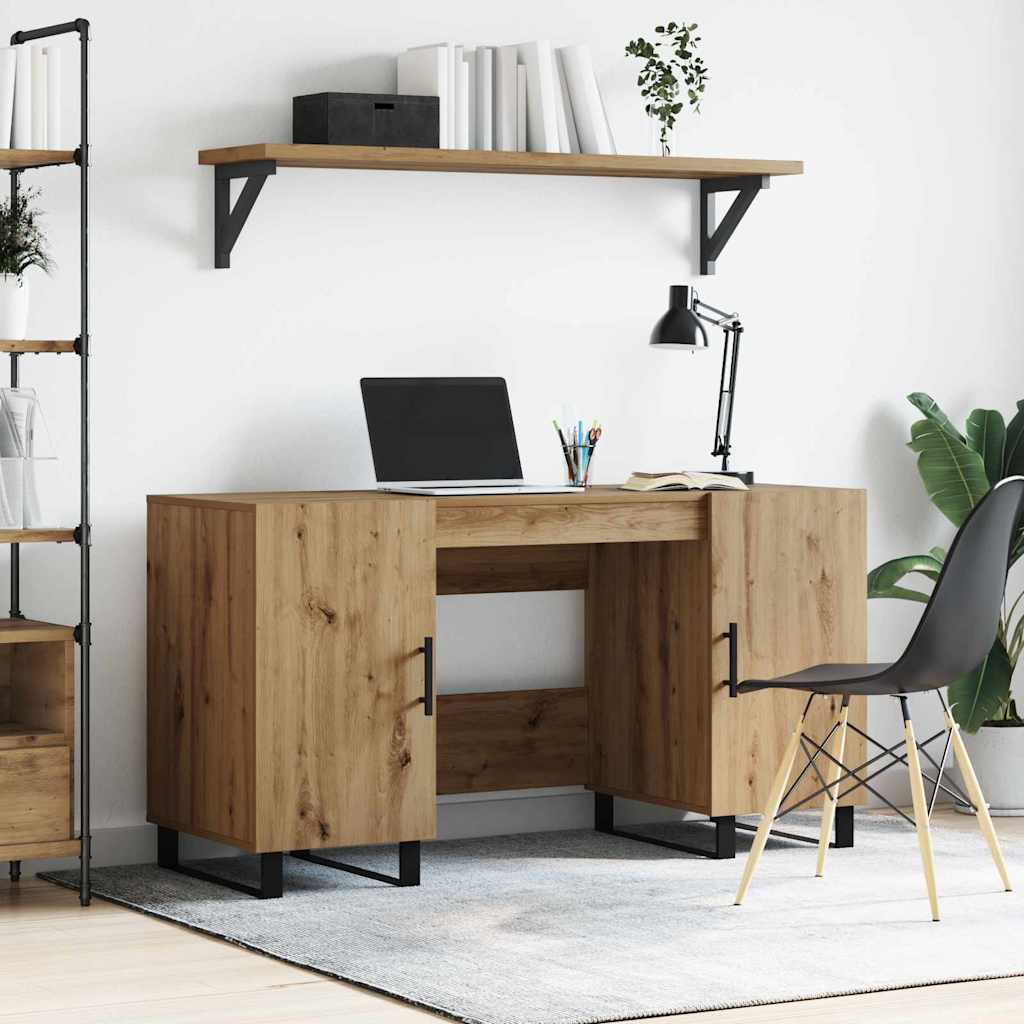 Modern Wooden Home Office Computer Table Desk With 2 Storage Cupboards Wood