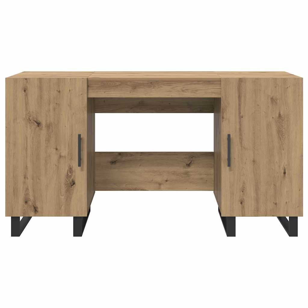 Modern Wooden Home Office Computer Table Desk With 2 Storage Cupboards Wood