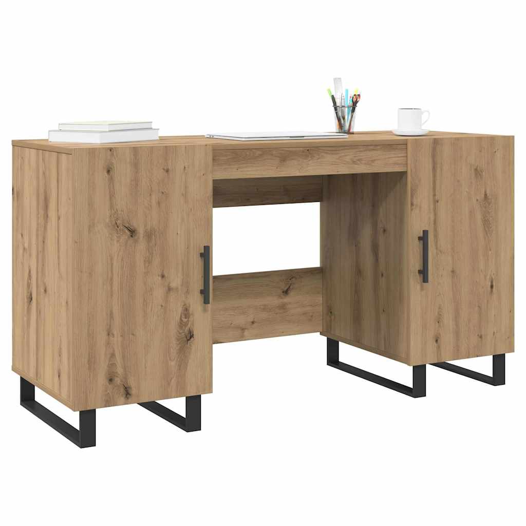 Modern Wooden Home Office Computer Table Desk With 2 Storage Cupboards Wood