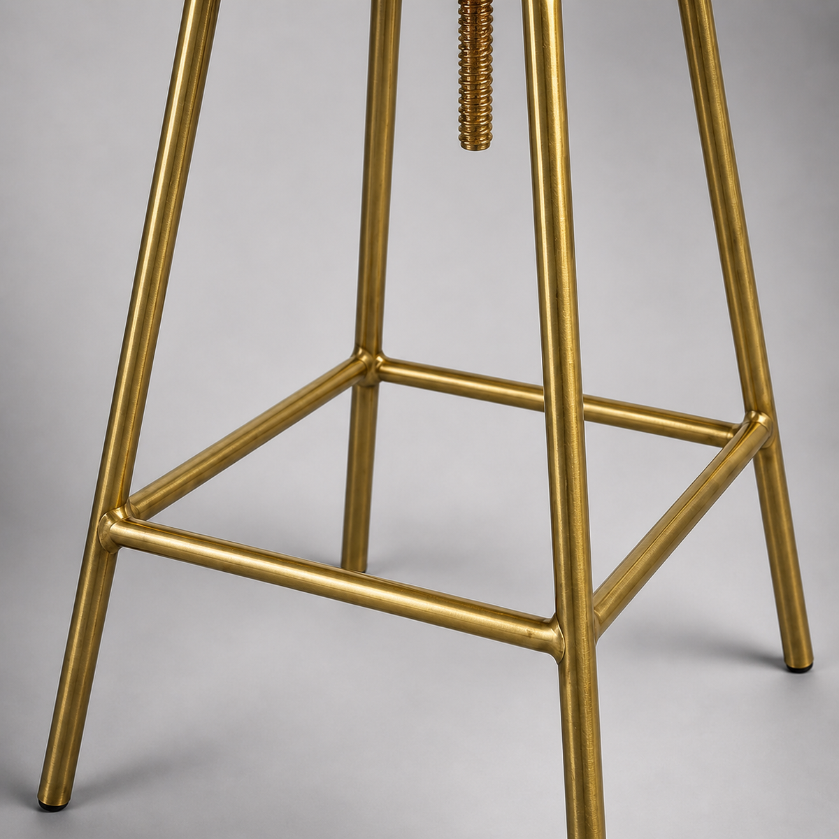 Antique Brass & Black Leather Adjustable Bar Stool