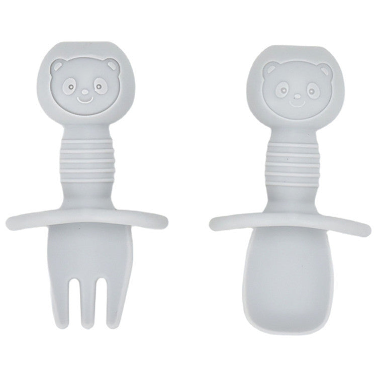 Silicone Baby Fork and Spoon Set - Short Handle Self-Feeding Utensils