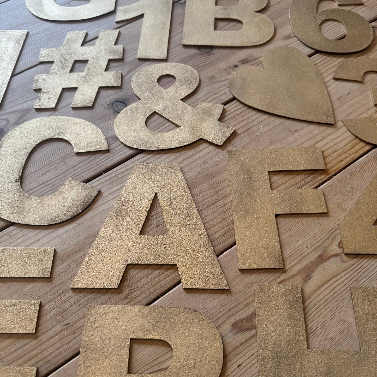 12" and 5" Gold Fat Font Metal Letters.