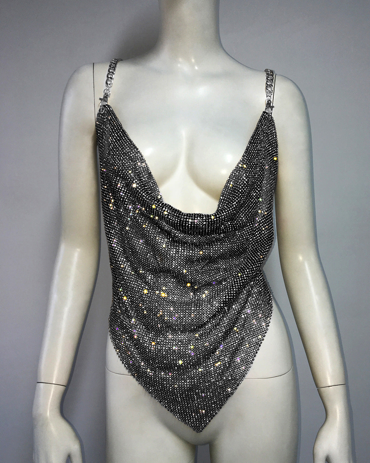 Metal Rhinestone Chain Sexy Suspenders Irregular Vest