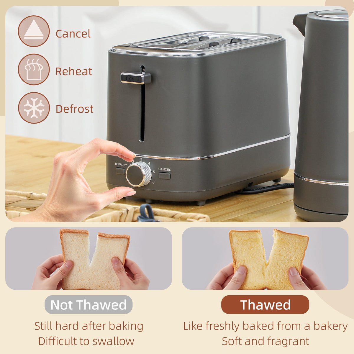 HOMCOM 1.7L 3000W Fast Boil Electric Kettle and 2 Slice Toaster Set, Grey