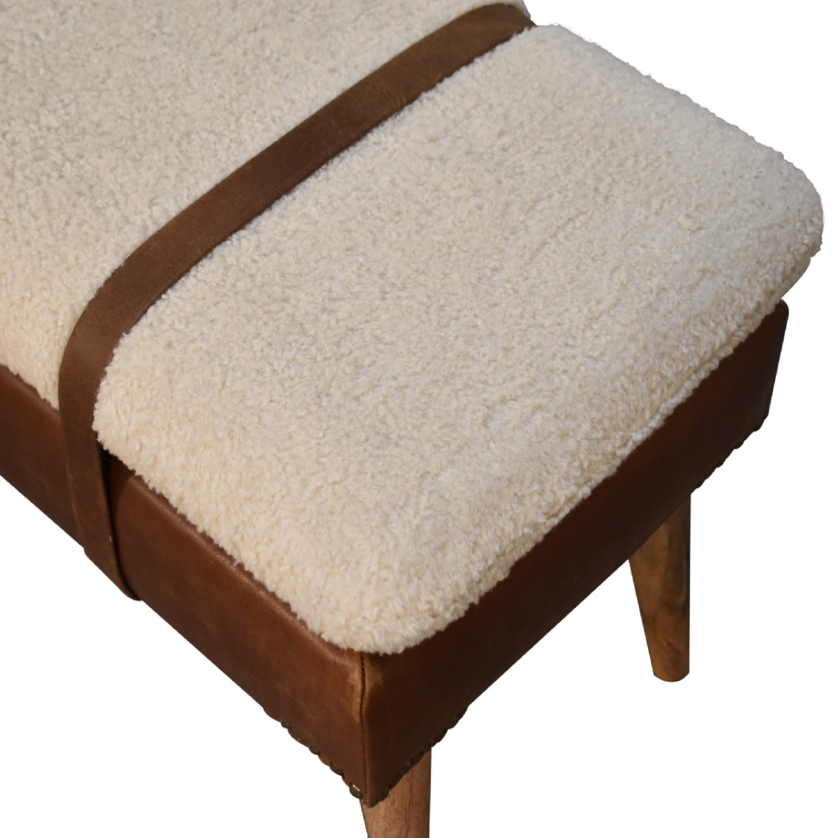 Artisan Furniture Solid Wood Boucle Buffalo Hide Leather Bench