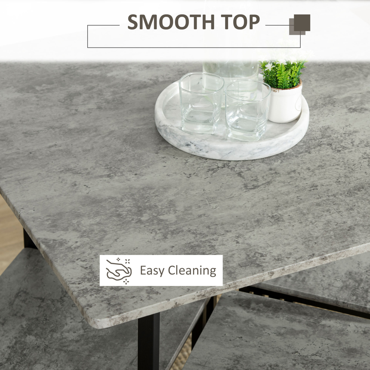 5pc Bar Table Set, Square Dining Table Set for 4 People,  Concrete Grey