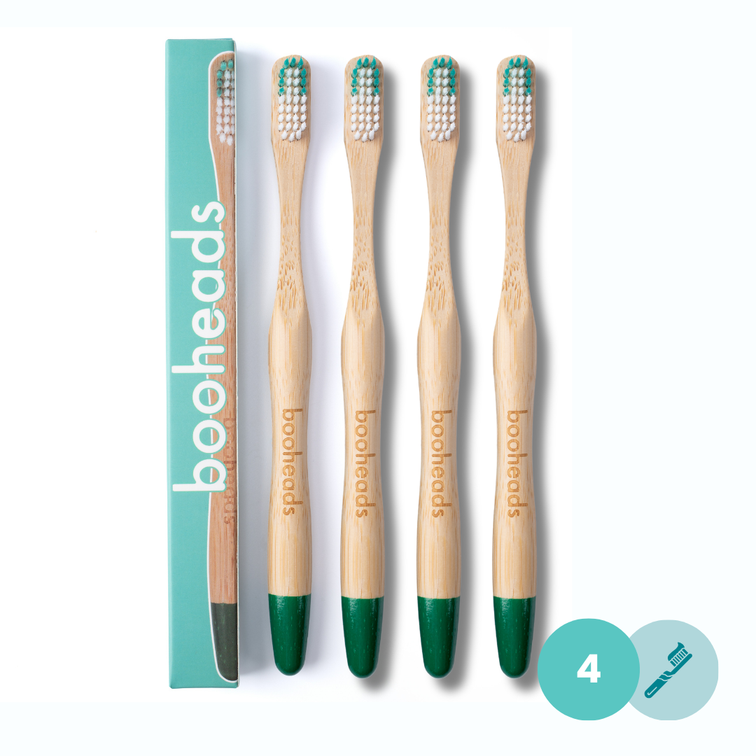 booheads - 1PK - Bamboo Toothbrush - Green | Biodegradable, bamboo and plant-based