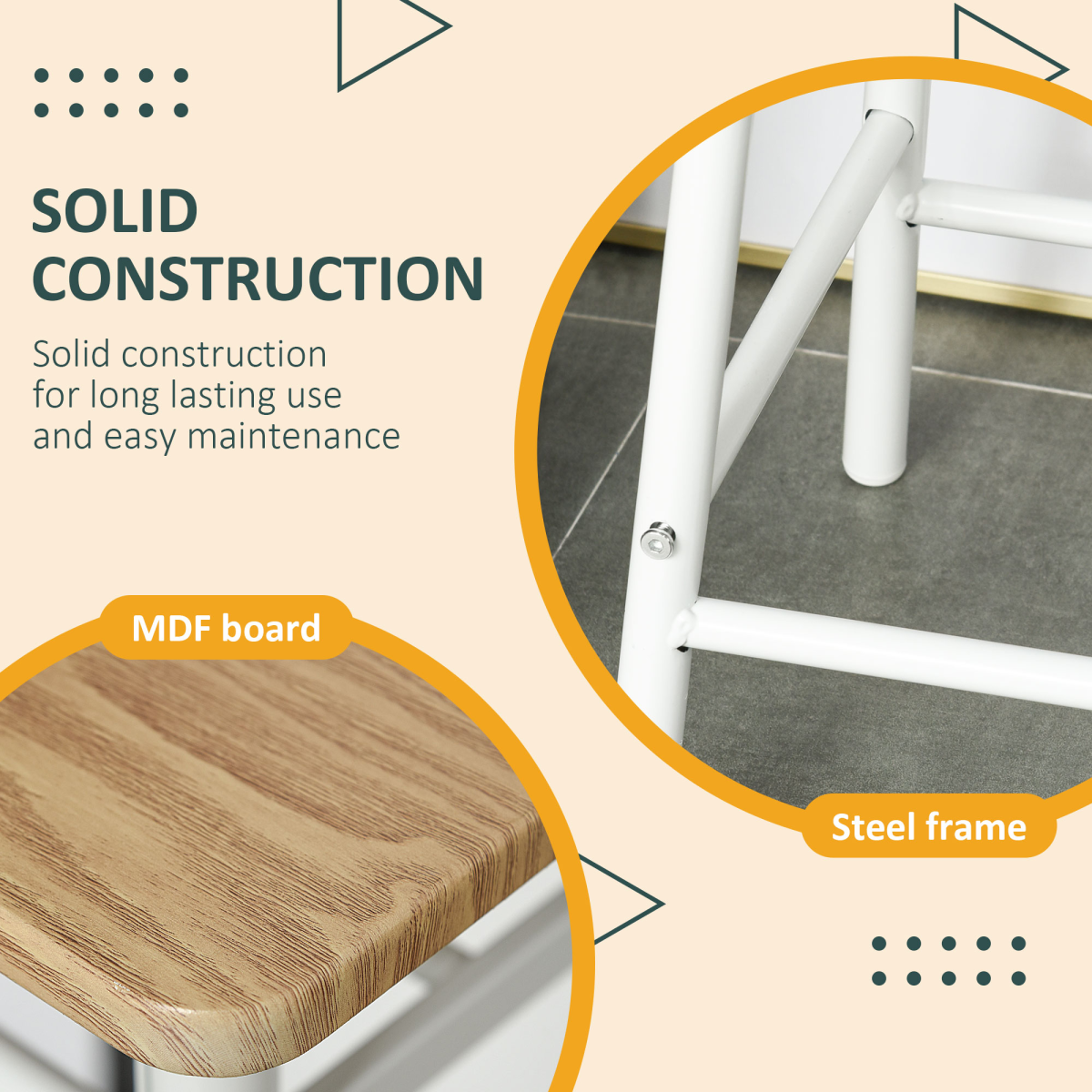 3Pc Bar Height Dining Furniture SetWhite and Oak 3-Piece Kitchen