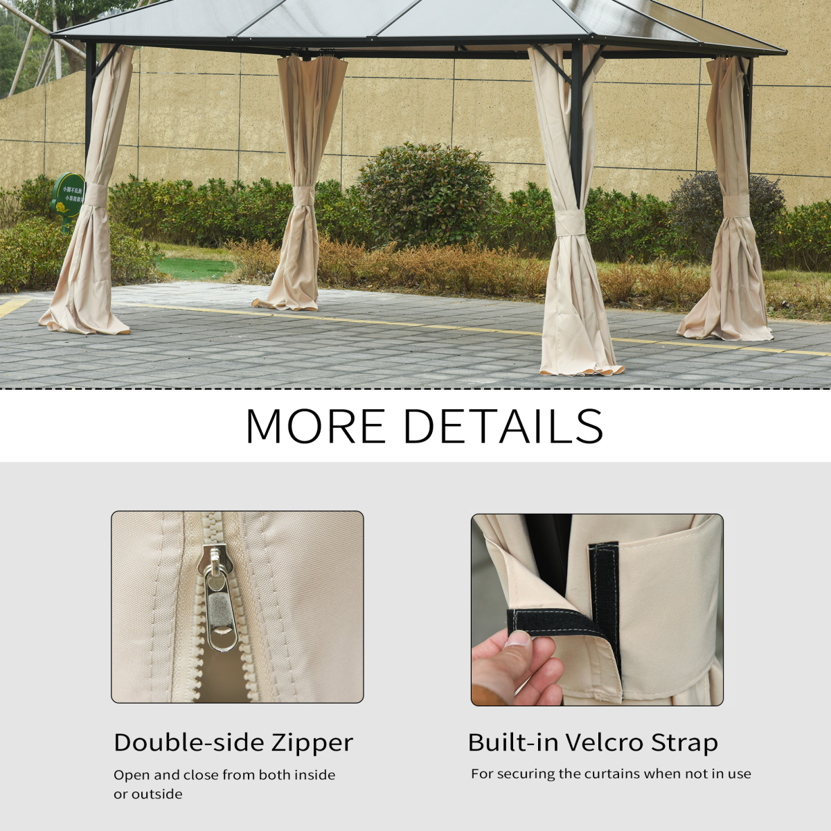 3 x 3(m) Universal Gazebo Replacement Sidewall Set w/ 4 Panels, Beige Outsunny