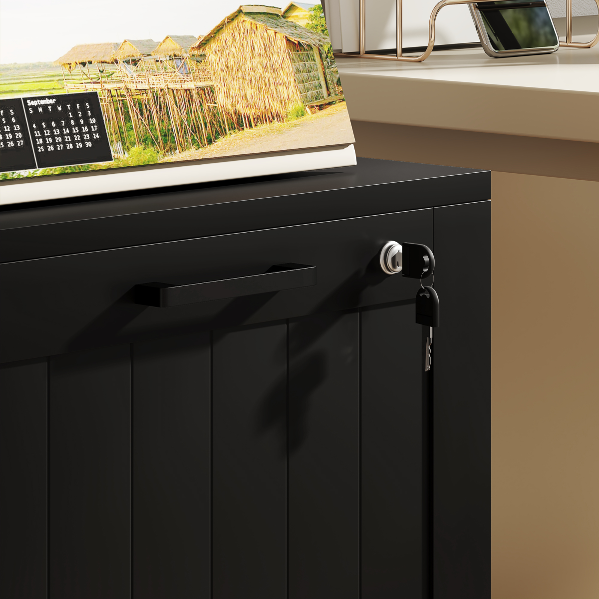 HOMCOM 2 Drawer File Cabinet with Lock and Adjustable Hanging Bars, Black